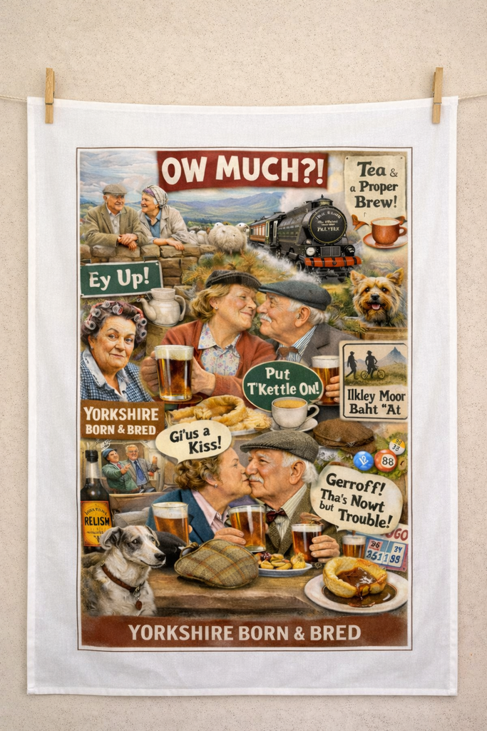 Yorkshire Ow Much Tea Towel