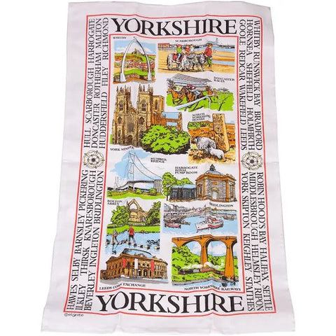 Sights Of Yorkshire Map Tea Towel