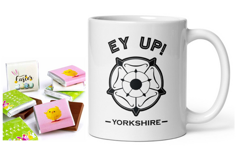 Ey Up Mug & 10 Easter chocolates